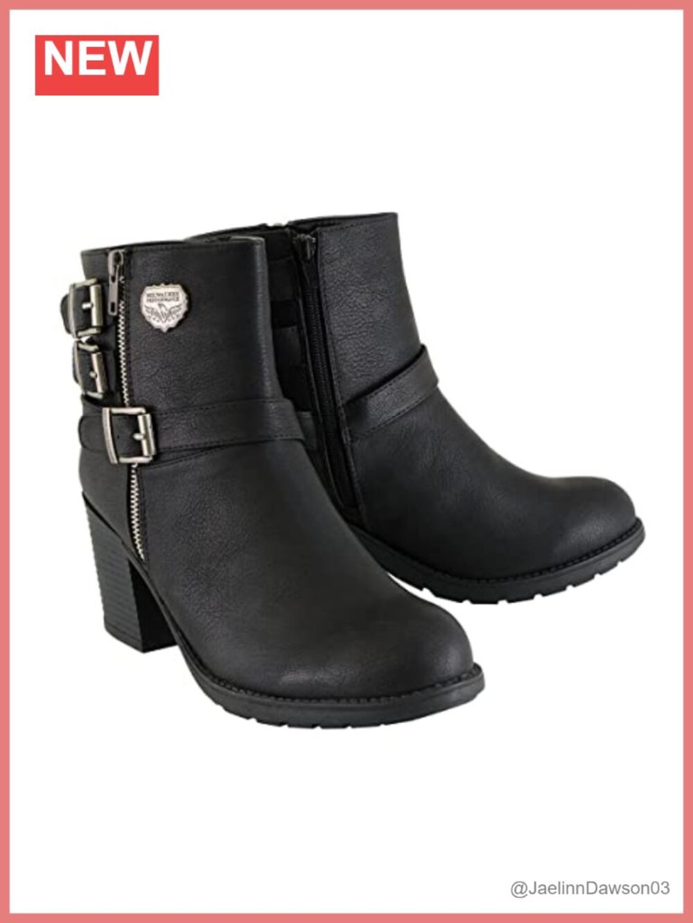 Faux Leather Ankle Boots with Platform Heel Triple Buckle Zip